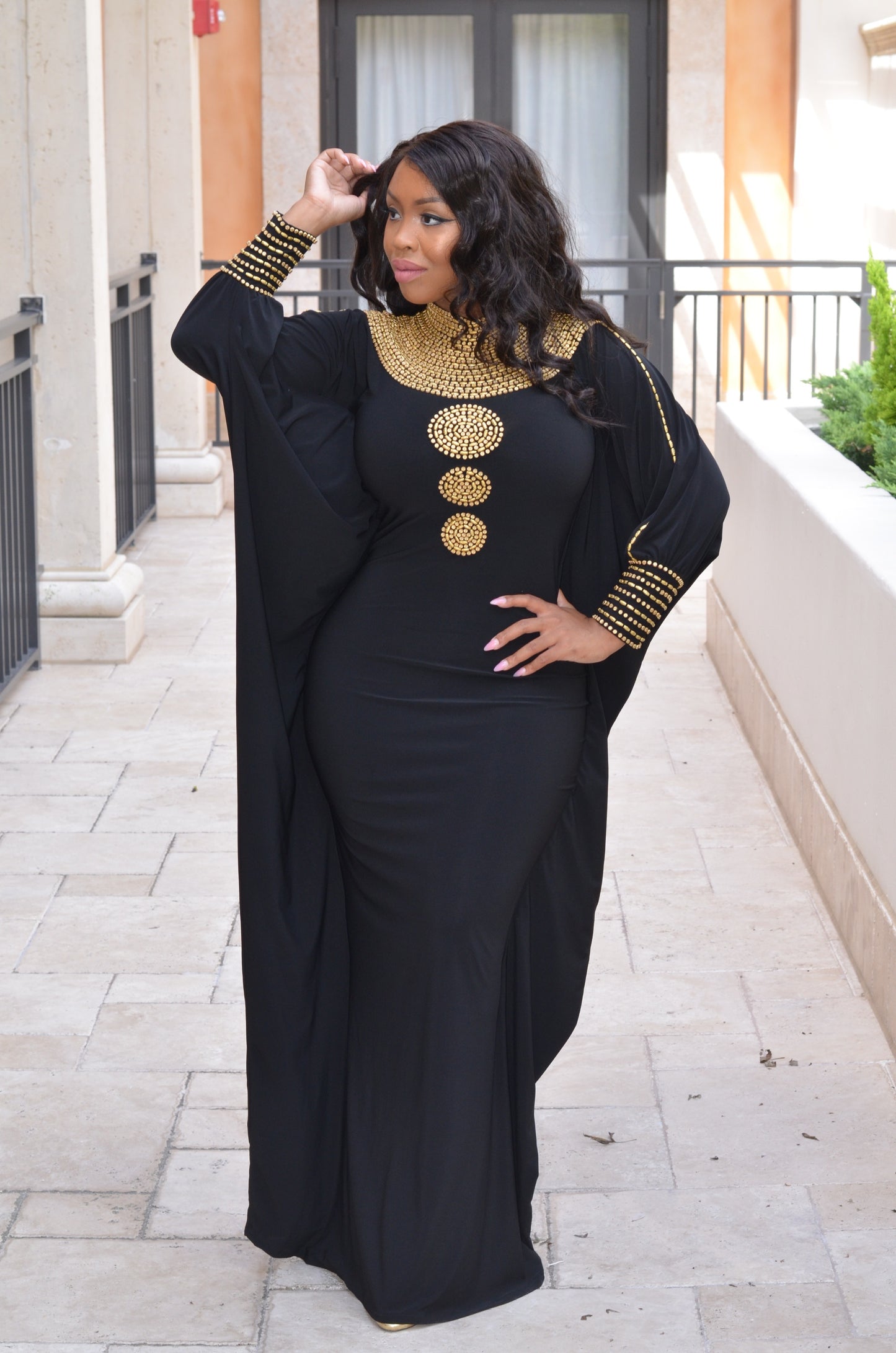 Royal yumma kaftan (black with gold beads)