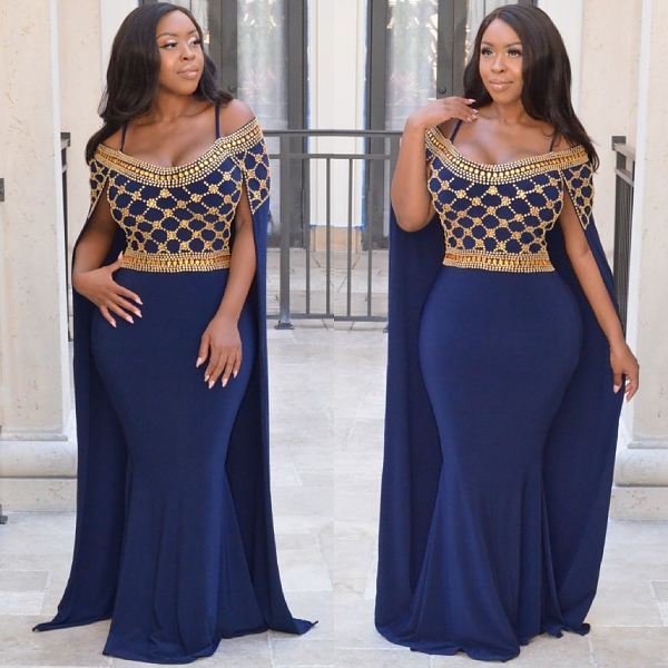 Royal miriam cape ( Navy blue with gold beads )