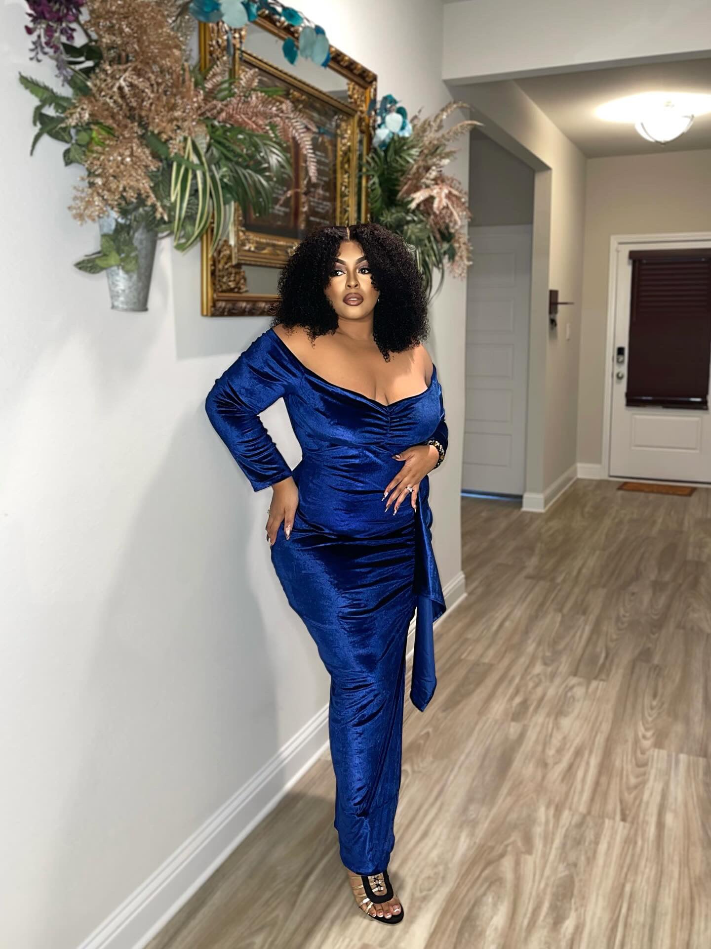 Lavish Velvet Dress ( Navy blue )