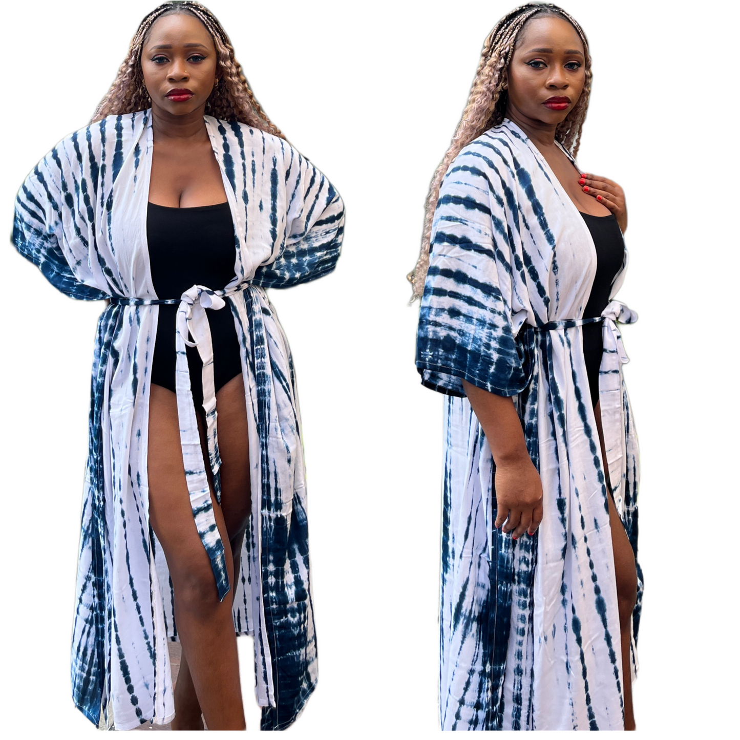 Long kimono soft rayon Laguusa1 ( white blue )