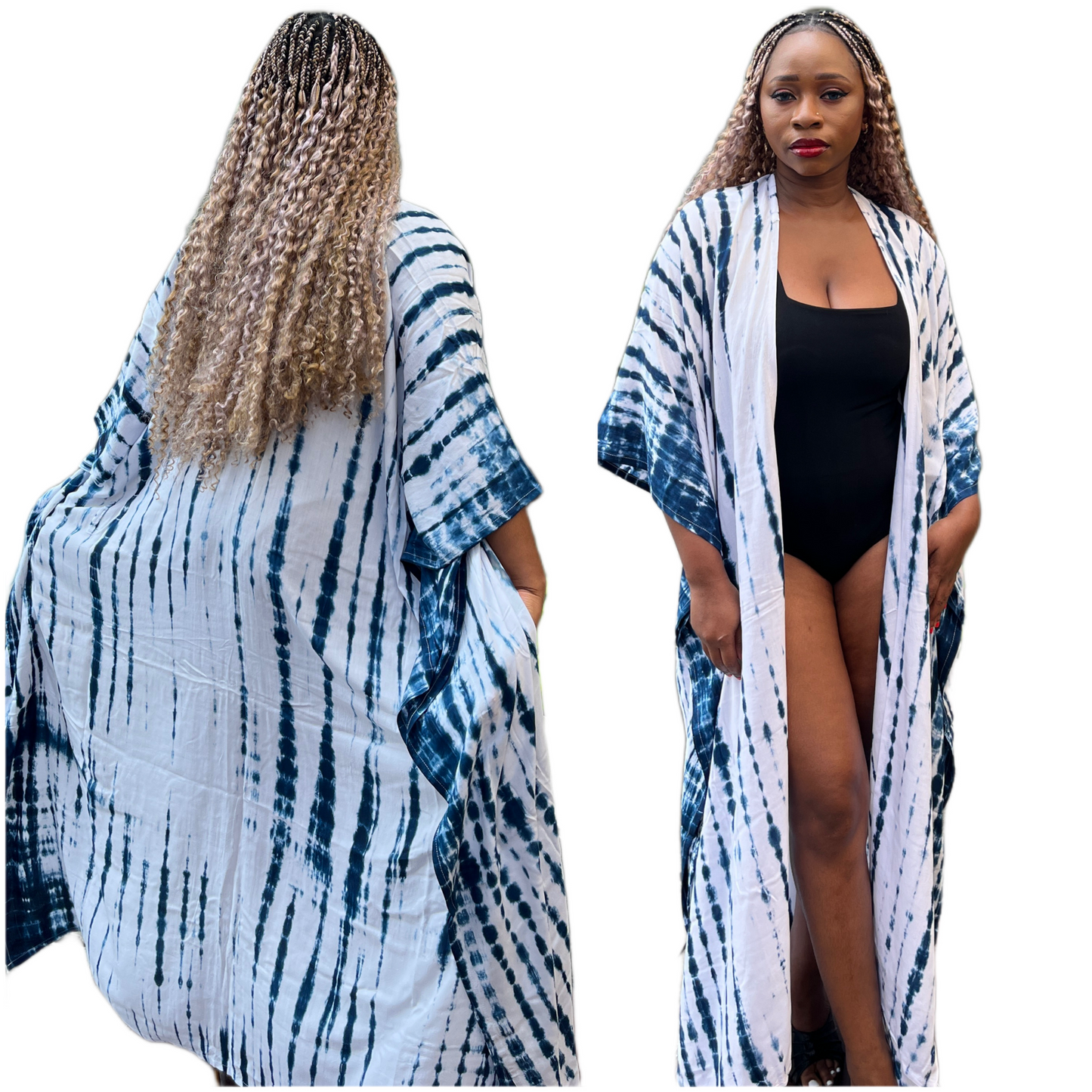 Long kimono soft rayon Laguusa1 ( white blue )
