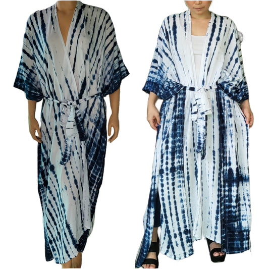 Long kimono soft rayon Laguusa1 ( white blue )