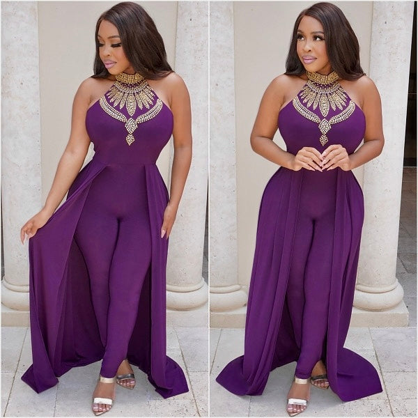 Doria cape jumpsuit ( Royal dark purple )