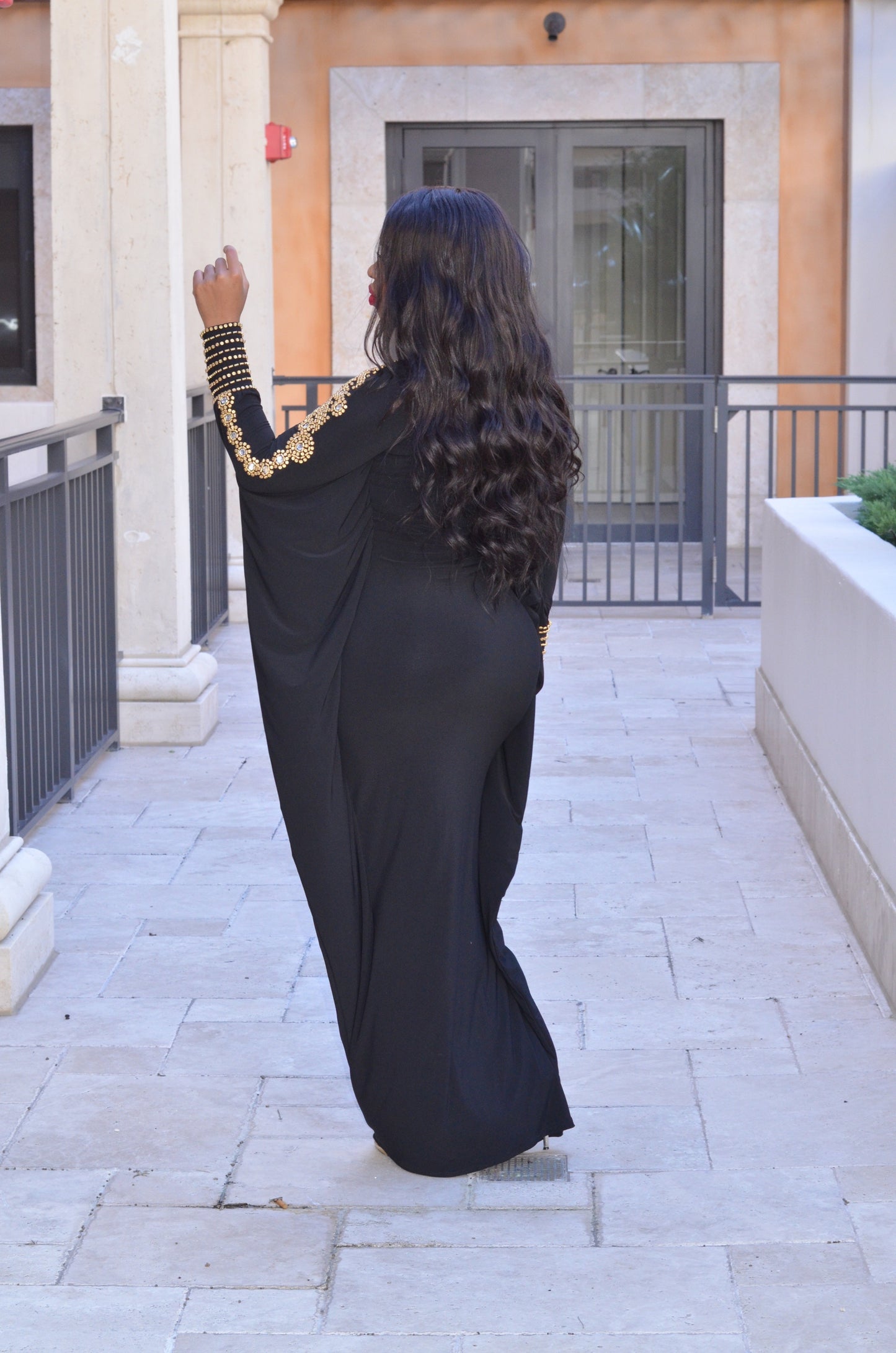 Maya kaftan dress (black with gold beads)