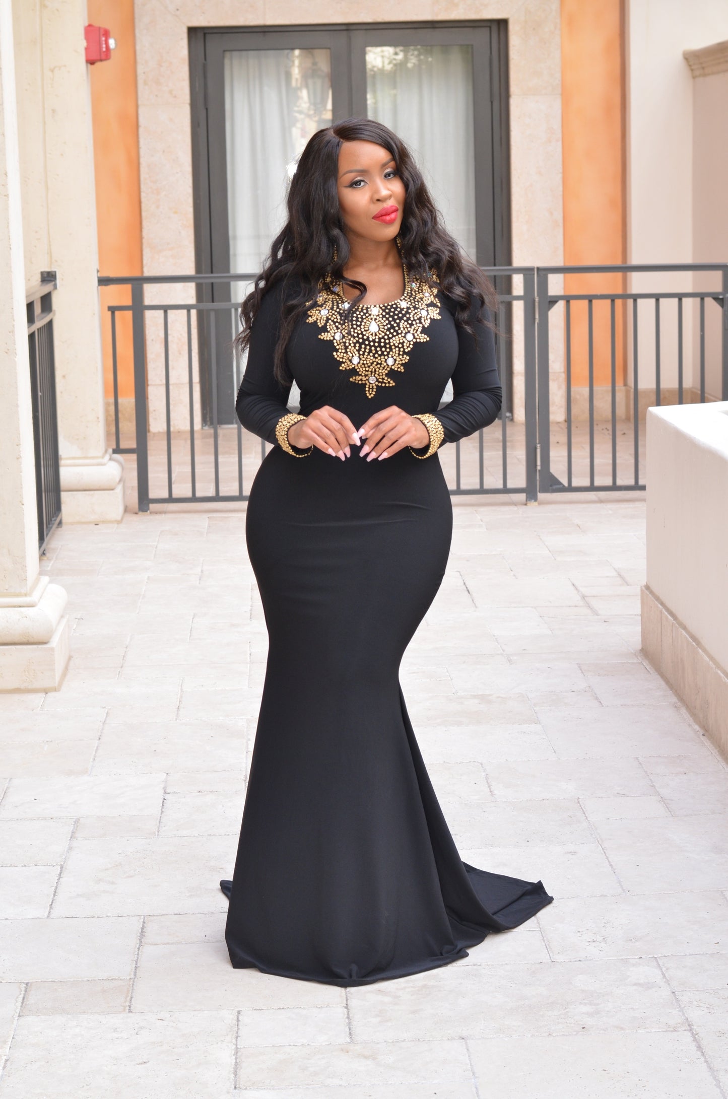 Lovina gala dress (Black with gold beads)