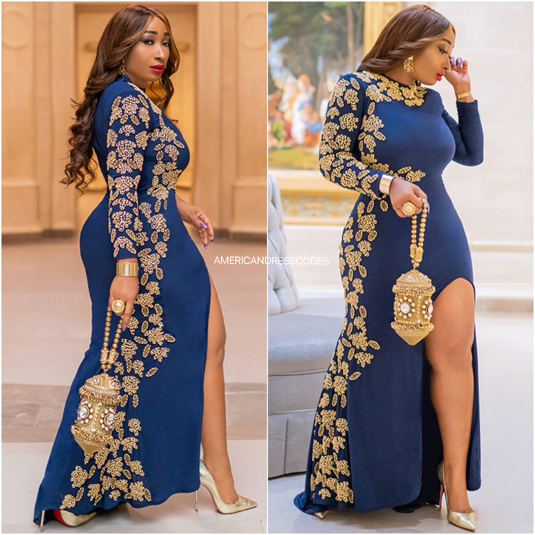 Moizza royal dress (Navy blue with gold beads)