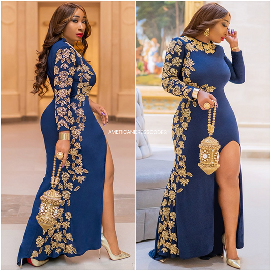 Moizza royal dress (Navy blue with gold beads)