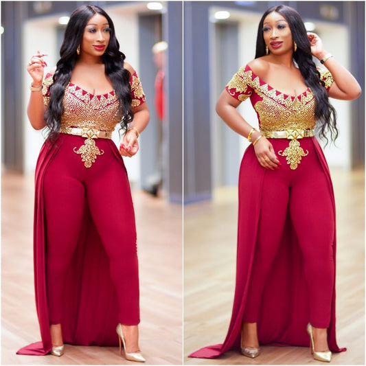 Chantria cape jumpsuit ( Bright Wine )