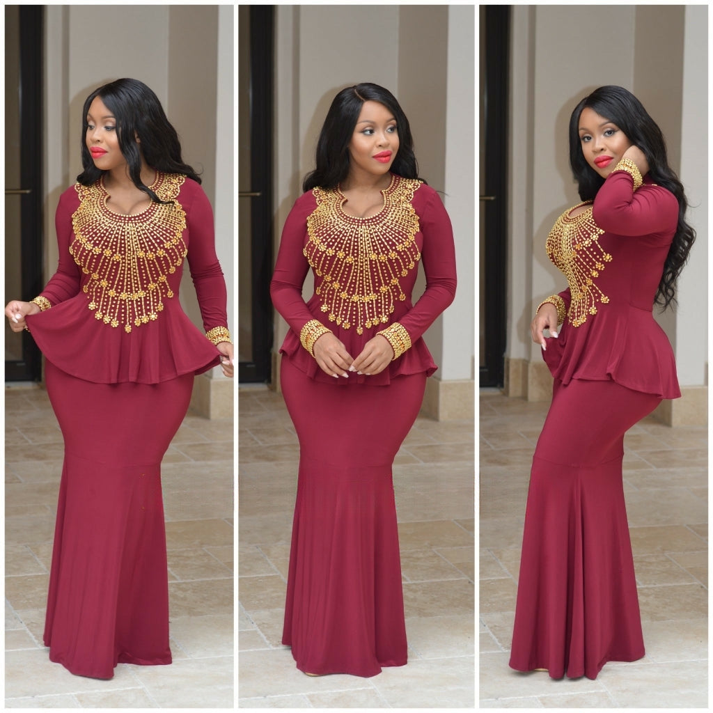 Cornellia Kaftan Dress ( Wine colour )