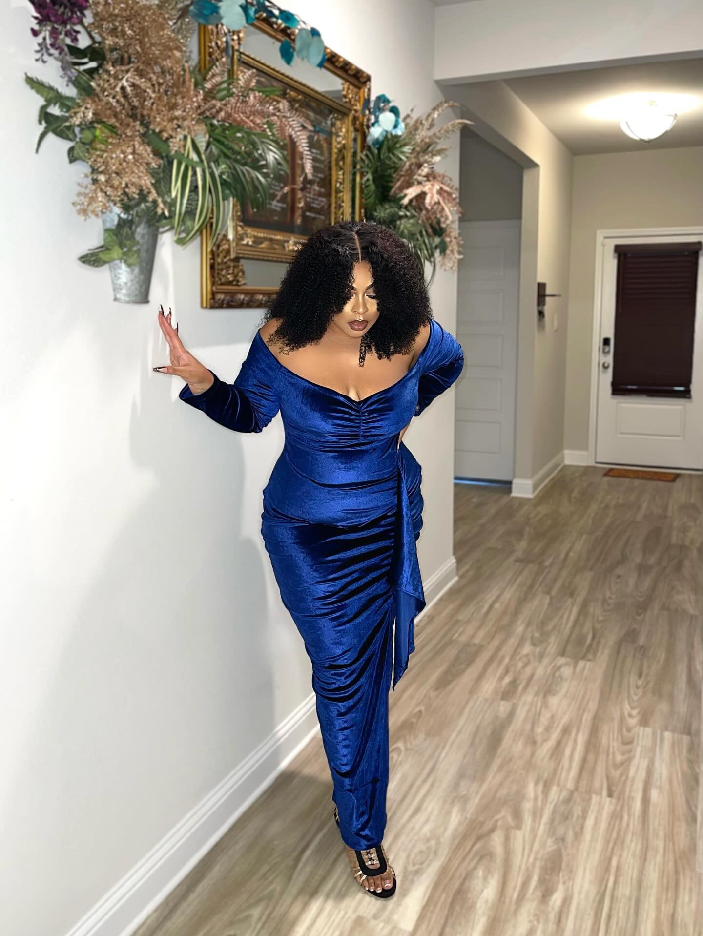 Lavish Velvet Dress ( Navy blue )