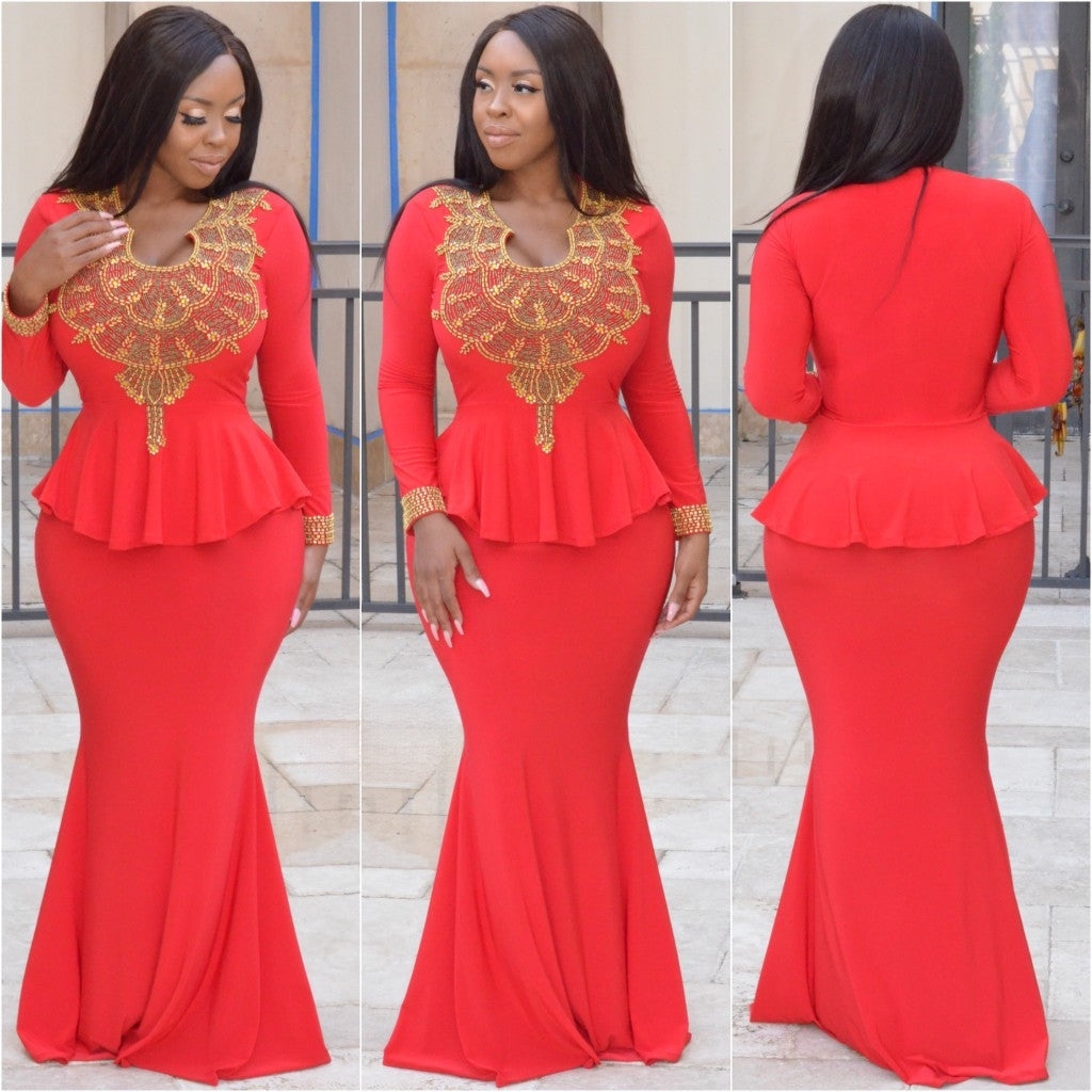 Jamila Peplum Dress ( RED )